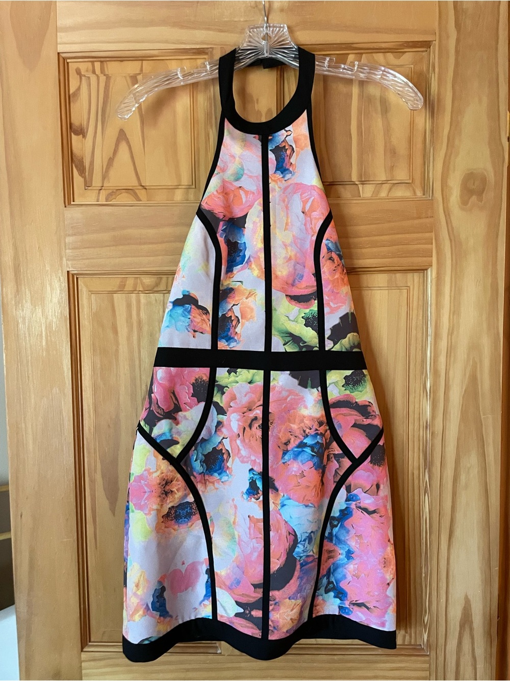 Finders Keepers Floral Halter Backless Dress with Black Trim